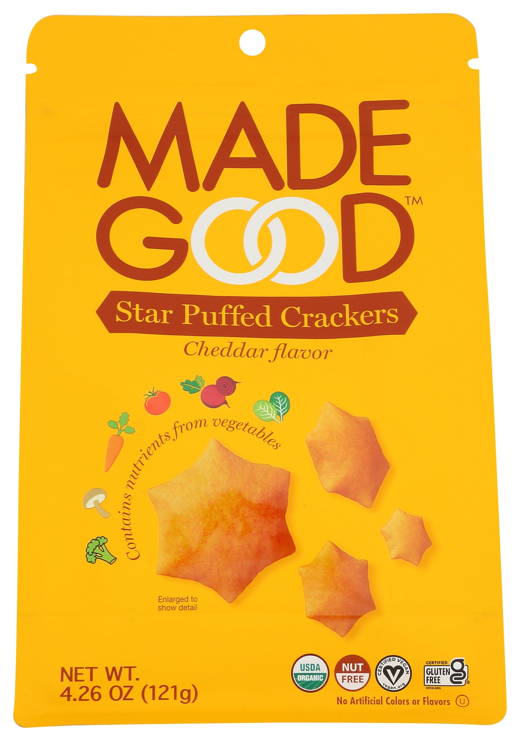 Madegood Organic Cheddar Star Puffed Crackers, Gluten Free, Vegan
