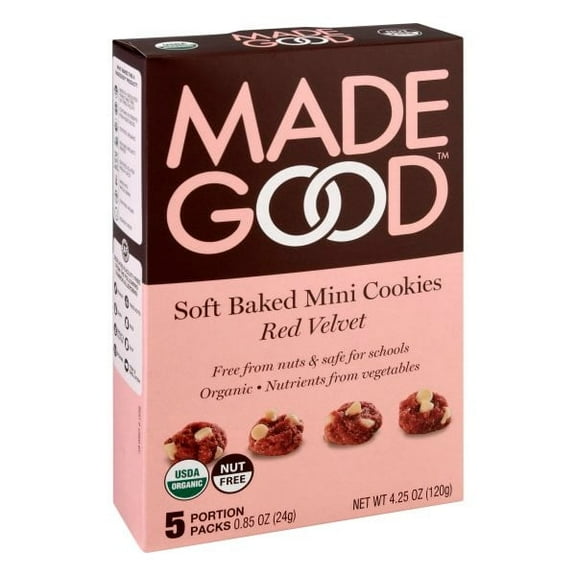 MadeGood Mini Soft Vegan Red Velvet Cookies, 6 Pack, 4.25 oz