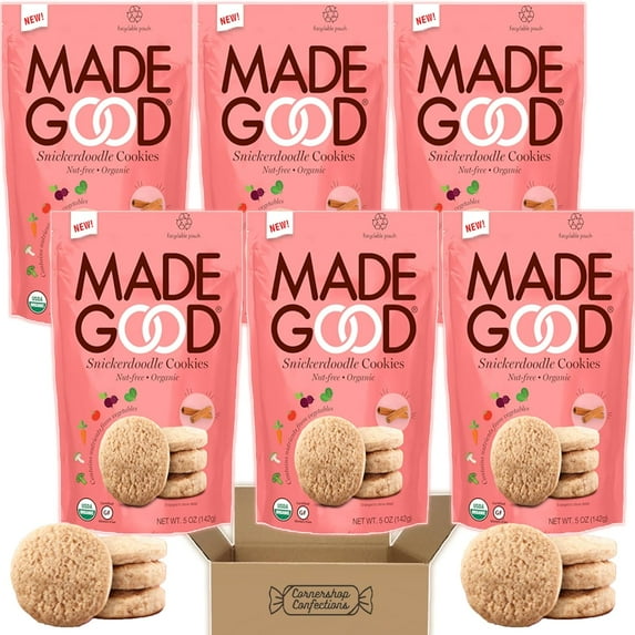 Madegood Snickerdoodle Cookies Bulk Pack - Comes With 6, 5 Ounce Bags, Each With Approximately 18 Cookies - Nut , Gluten , Vegan, Non-GMO, Certified Organic - In A Box
