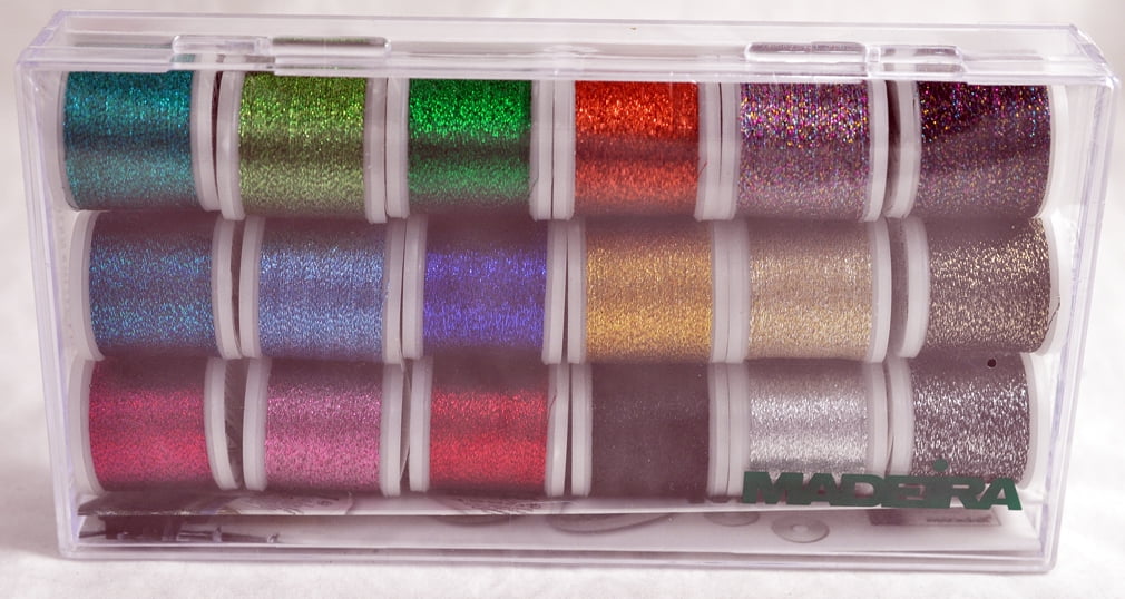 Madeira Metallic Thread Box, 18 Spools, 200m Each, Quilting, Embroidery ...