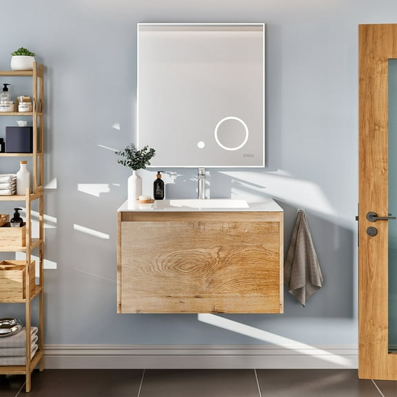 Madeira 24 in. Oak Wall Mount Single Sink Bath Vanity with Acrylic Top and Integrated Sink