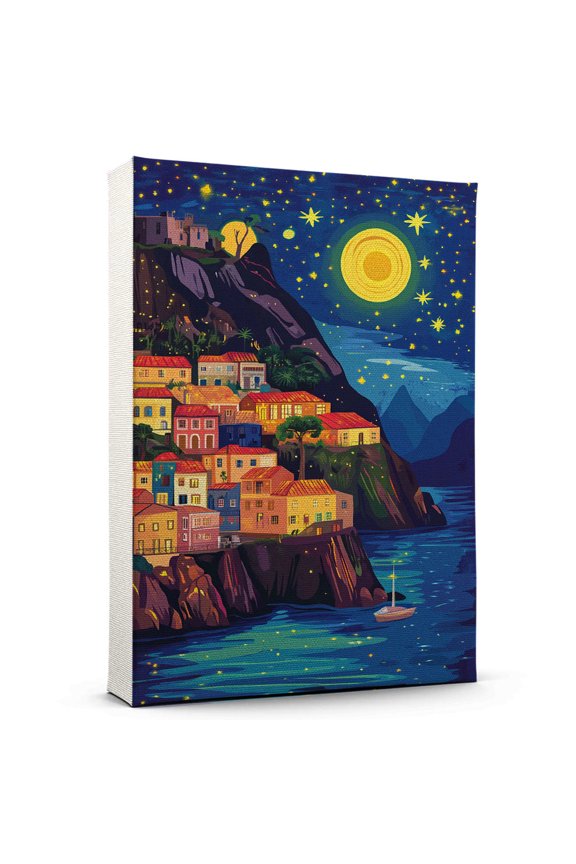 Madeira Travel Canvas Art Print, Portugal Canvas Wall art, Madeira Travel Canvas Starry Night, Portugal Decor Travel Artwork - 95AZ805