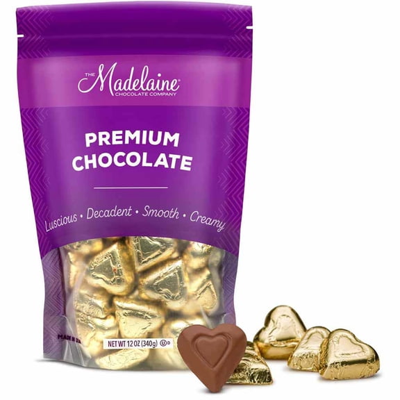 Madelaine Milk Chocolate Mini Hearts - Valentines Day Gift for Her & Him - 30 Individually Wrapped in Gold Foil Candy - Valentines Day Candy Decorations - 12 Oz