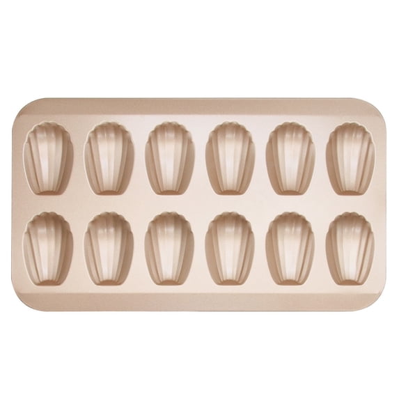Madeleine Cake Baking Pan, Non-stick Carbon Steel 12-Cavity Utensil for Even Baking of Madeleines, Cookies, and Shortbread, Dishwasher Safe, Easy Clean-Up