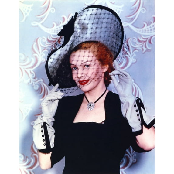 Madeleine Carroll smiling in Black Dress With Hat Photo Print (24 x 30)