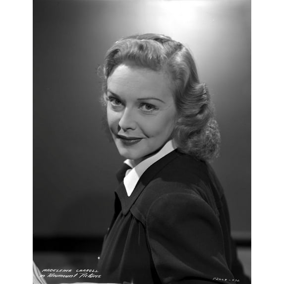 Madeleine Carroll smiling in Black Dress with White Collar Portrait Photo Print (8 x 10)