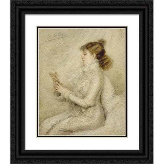 Madeleine Cartailhac 12x14 Black Ornate Wood Framed Double Matted Museum Art Print Titled: Portrait of Sarah Bernhardt (1844-1923), Dramatic Artist. (1879)