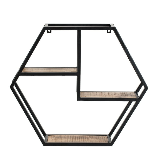 Madeleine Home Rectangle Mango Wood Floating Shelf, 26" L x 6" W x 23" H, Black