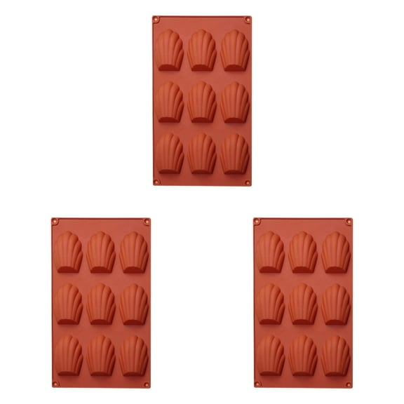 Madeleine Pan 1-3-Piece Set - Nonstick Silicone Baking Mold with 9 Cavities per Tray for Shell-Shaped Madeleine Cookies, Cakes, and Desserts, Easy Release