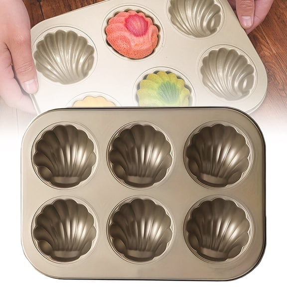 Madeleine Pan, 6-Cavity Heavy Duty Madeleine Pan for Baking, Madeleine Cookies Trays for Oven Baking, Nonstick Cake Pan for Madeleines, Cakelet Pan