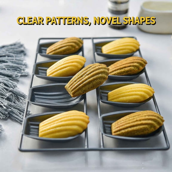 Madeleine Pan 8 Cup Nonstick Carbon Steel Baking Tray with Multi Cavity Shell Mold for Homemade Madeleines Mini Cakes and Muffins