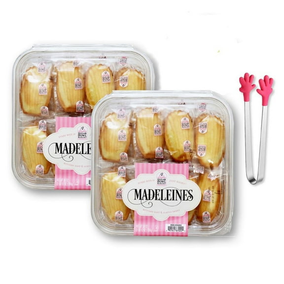 Madeleines Petite French Tea Cake Cookies Individually Wrapped (28 Oz. X 2 ) with 1 Mini Silicone Tongs (3-Pc Set)