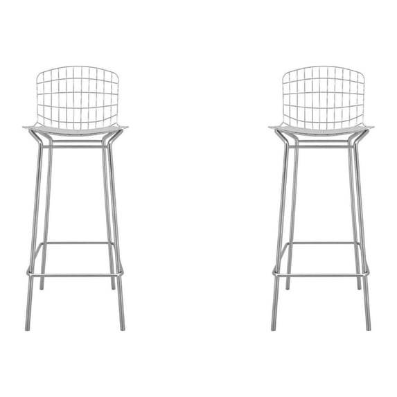 Madeline 41.73" Barstool, Set of 2 in Silver and White