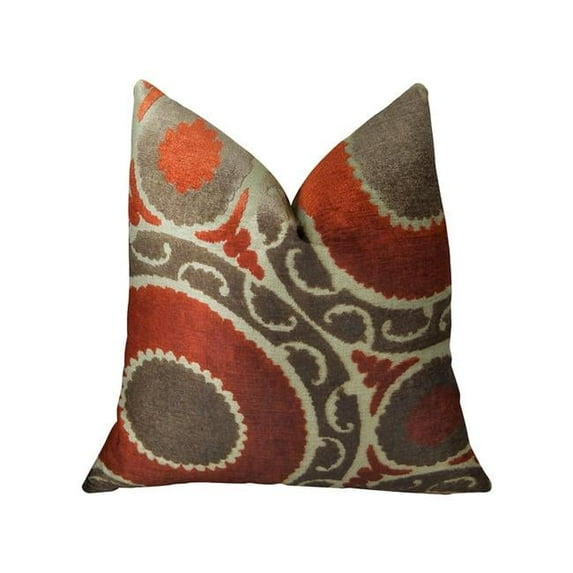 Madeline Red & Brown Handmade Luxury Pillow, 20 x 20 in.
