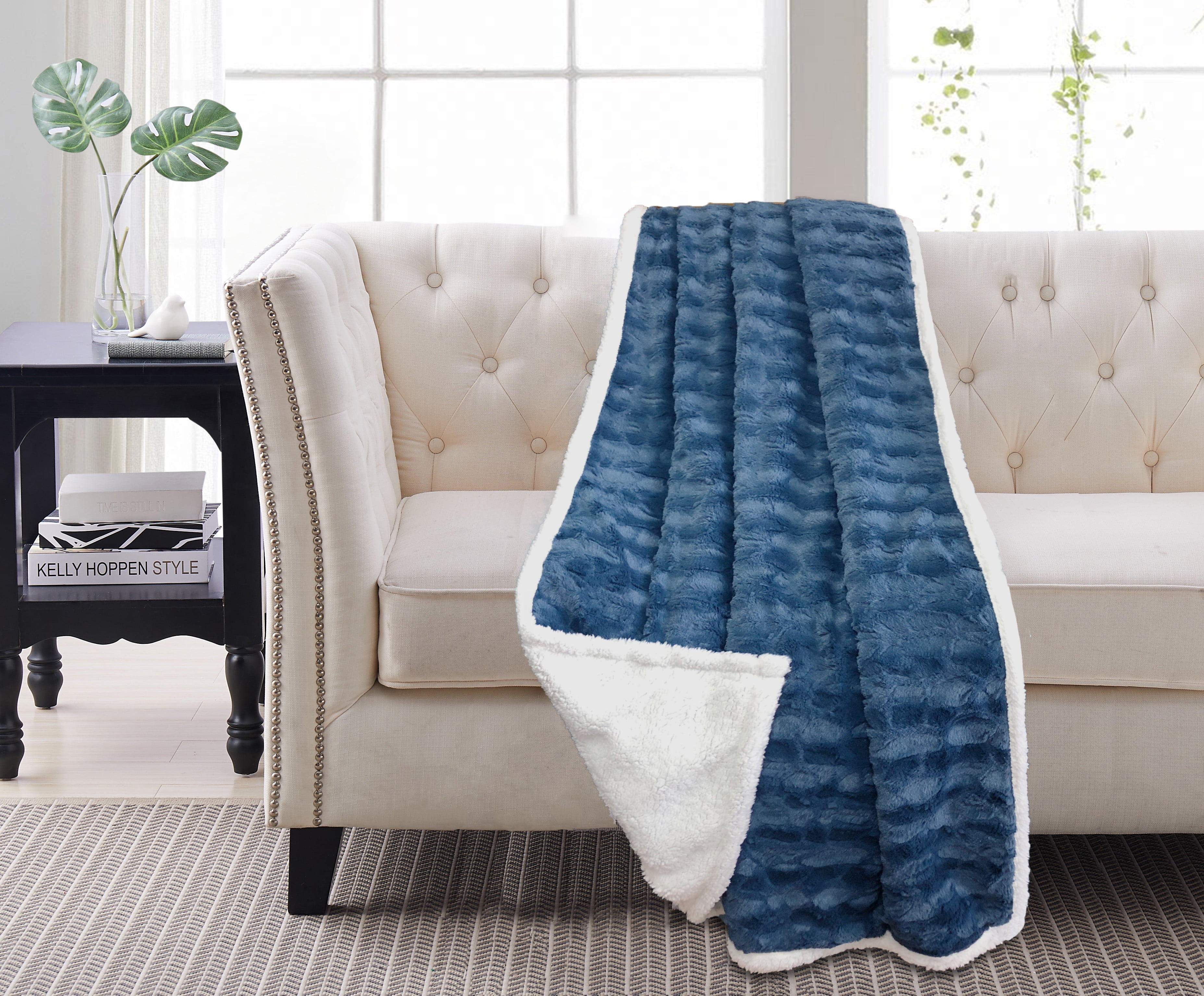 Madeline Sherpa Throw Indigo