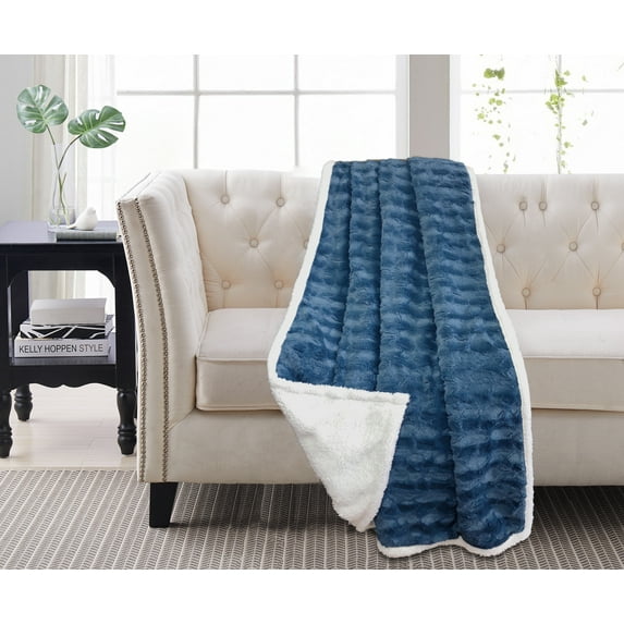 Madeline Sherpa Throw Indigo