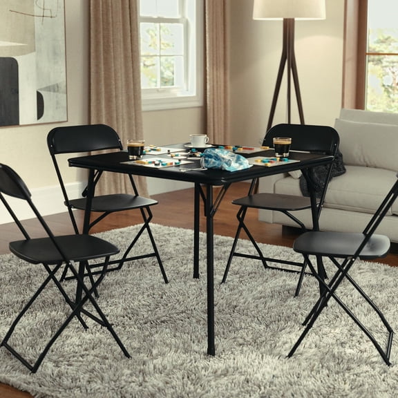 Madelyn 33.5 Square Folding Multipurpose Card Table with Padded Vinyl Top, Portable Folding Game Table for 4 Players, Black