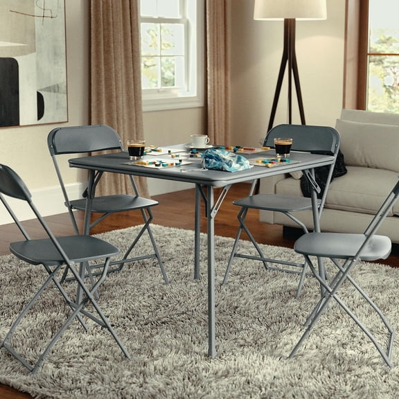 Madelyn 33.5 Square Folding Multipurpose Card Table with Padded Vinyl Top, Portable Folding Game Table for 4 Players, Gray