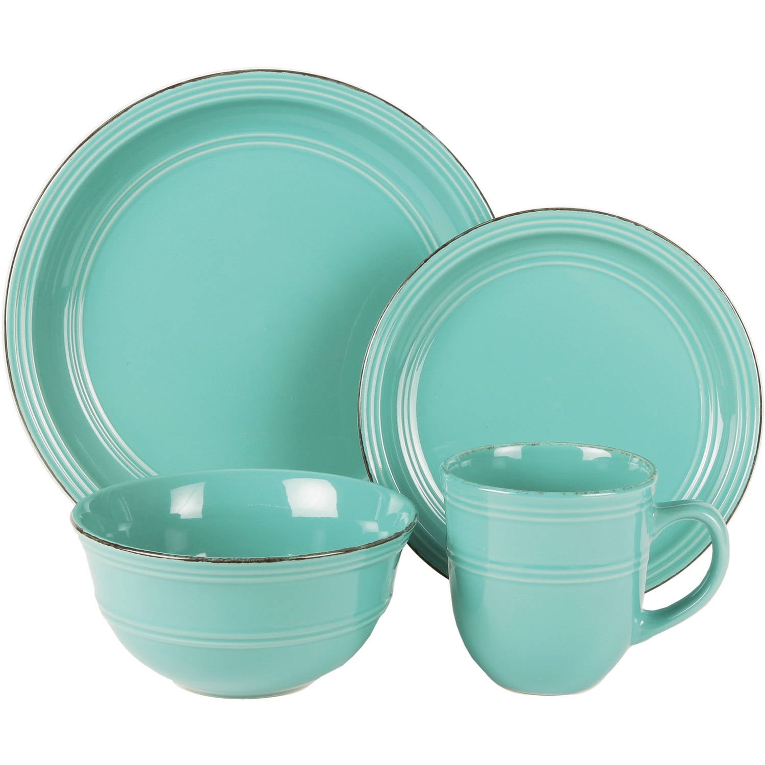 Aqua Blue Ceramic Dinnerware Set, Service for 4