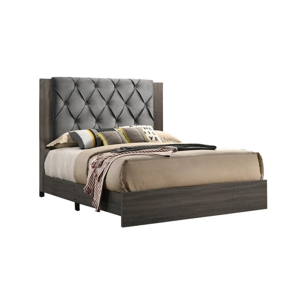 Madelyn California King Panel Bed in Walnut and Tufted Headboard