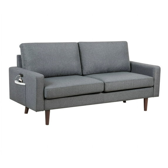 Madelyn Mid-Century Modern Gray Linen Sofa Couch with USB Charging Ports