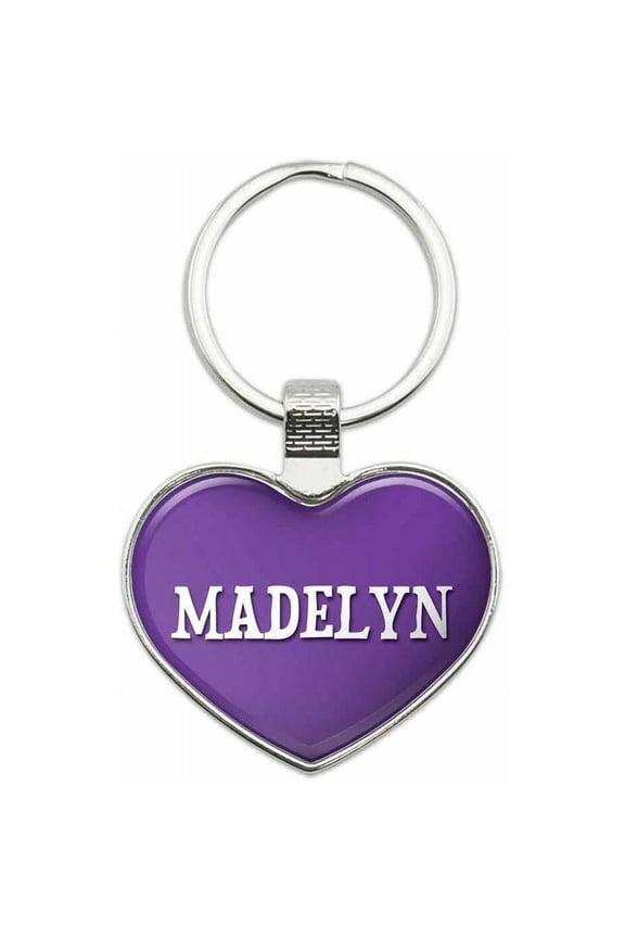 Madelyn - Names Female Metal Heart Keychain Key Chain Ring, Purple