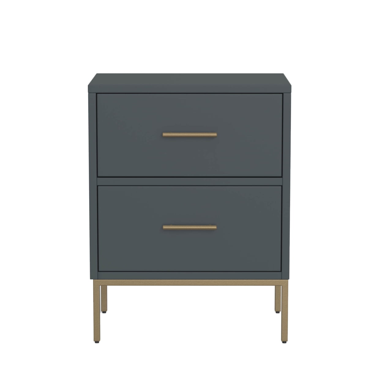 Slate Gray Mahogany 2-Drawer Nightstand with Gold Handles