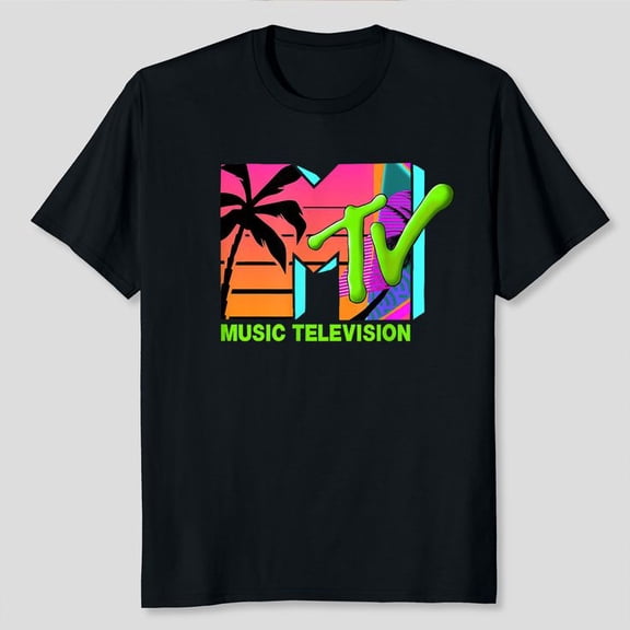 Mademark x MTV - The official MTV Logo with retro palms in paradise T-Shirt Unisex, Sizes S-5XL, Tbun