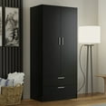 thumbnail image 1 of Madesa 2 Door 2 Drawer Spacious Storage Cabinet Wardrobe with Shelf and Hanging Space 31"L Wooden Armoire Closet Modern Organization Unit for Bedroom and Office - Black, 1 of 8