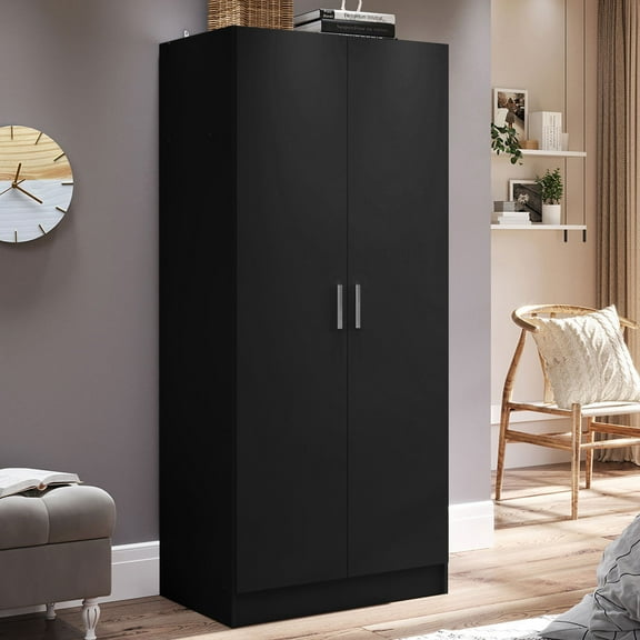 Madesa 2 Door Storage Cabinet with Ample Shelf Space 31"L Utility  Armoire Closet Modern Entryway and Bedroom Organization Unit - Black