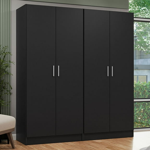 Madesa 4 Doors Storage Cabinet with Ample Shelves Space 63"L Utility Armoire Closet Entryway and Bedroom Organization Unit - Black