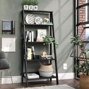 Madesa Modern 5-Tier Ladder Shelf Pantry Storage Space 24 Inch Wooden Free Standing Bookshelf Utility Shelves for Home Office Study Room and Kitchen - Black