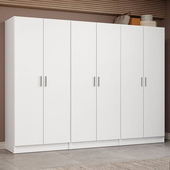 Madesa 6 Doors Storage Cabinet with Ample Shelves Space 94 Inch Utility Armoire Closet Entryway and Bedroom Organization Unit - White