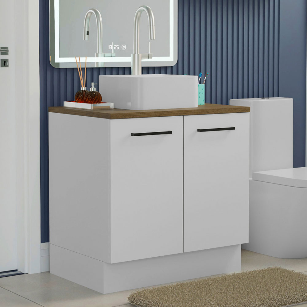 Madesa Bathroom Cabinet with 2 Doors and 2 Shelves Wooden Storage Unit for Toiletries, Towels, Ideal for Bathroom Organization and Decluttering – White