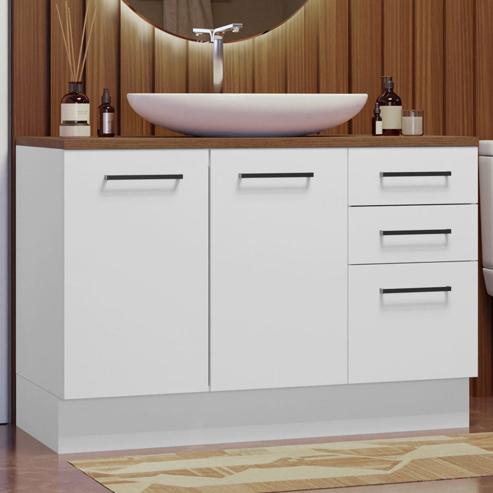 Madesa Bathroom Cabinet with 2 Doors and 3 Drawers Wooden Storage Unit for Toiletries, Towels, Ideal for Bathroom Organization and Decluttering – White