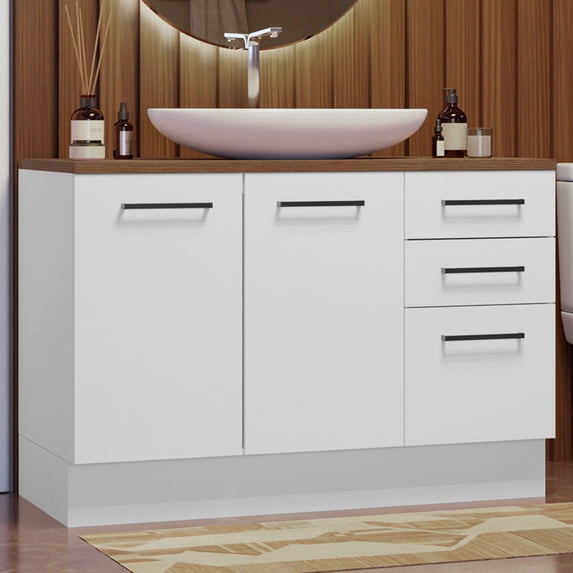 Madesa Bathroom Cabinet with 2 Doors and 3 Drawers Wooden Storage Unit for Toiletries, Towels, Ideal for Bathroom Organization and Decluttering – White