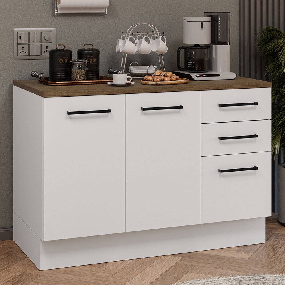 Madesa Coffee Bar Cabinet with 2 Doors and 3 Drawers Storage Unit for Kitchen, Dining Room, or Office – White