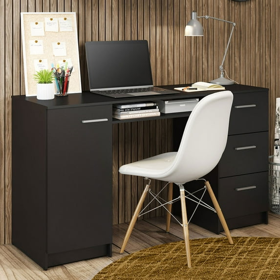 Madesa Computer Desk 53 Inch with 3 Drawers 1 Door and 1 Storage Shelf Ergonomic Home Office Study Furniture - Black
