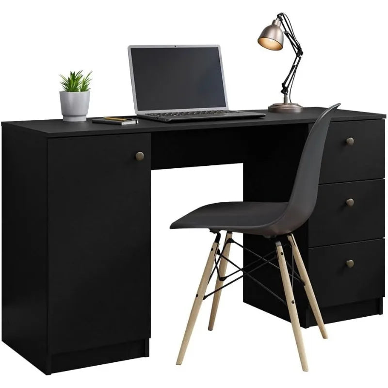 Madesa Computer Desk with 3 Drawers, 1 Door and 1 Storage Shelf, Wood