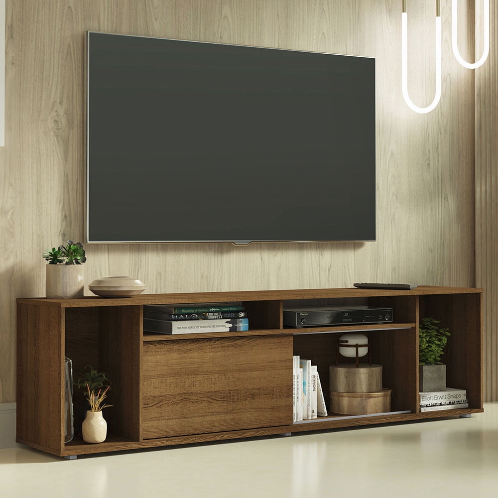 Madesa Large Entertainment Center with 1 Sliding Door, 5 Shelves and Open Shelves for 65, 75 Inch Media Storage Gaming Media Console Living Room and Bedroom Modern Wooden Television Stand - Rustic
