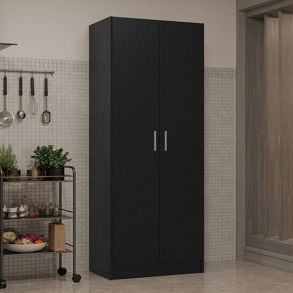 Madesa Kitchen Pantry Storage Cabinet 2 Doors with 5 Utility Shelves 23"L Wooden Organization Unit for Kitchen - Black