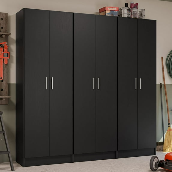 Madesa Garage Set 3 Pantry Storage Cabinet with 15 Utility Shelves 71"L Wooden Organization Unit for Garage - Black