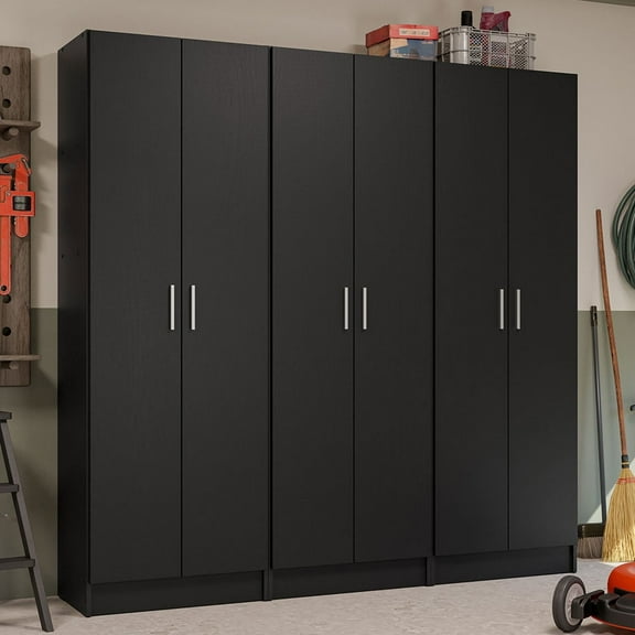 Madesa Garage Pantry Storage Cabinet Set with 6 Doors and 15 Shelves Modern Wooden Unit – Black