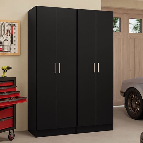 Madesa Garage Storage Cabinet Set 4 Doors 8 Utility Shelves 47"L Wooden Organization Unit for Garage and Tools 6 Adjustable Shelves Anti Tipping - Black