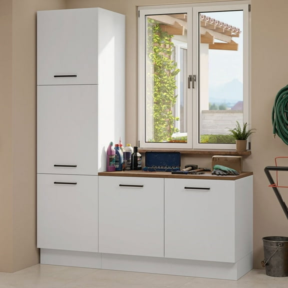 Madesa Garage Storage Cabinet Set with 5 Doors Modular Wall and Base Unit - White