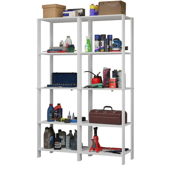 Madesa Garage Storage Rack with 10 Open Shelves 47"L Multiuse Modular Organization Cabinet for Tools - White