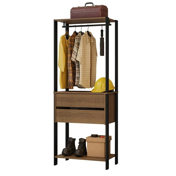 Madesa Garage Storage Rack with 2 Drawers and Hanging Space 27"L Multiuse Organization Cabinet for Tools - Black/Brown