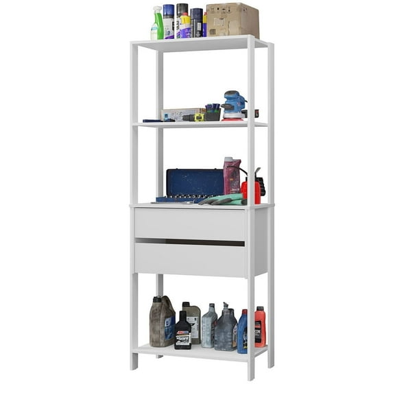 Madesa Garage Storage Rack with 2 Drawers and Open Shelves 27"L Multiuse Organization Cabinet for Tools - White