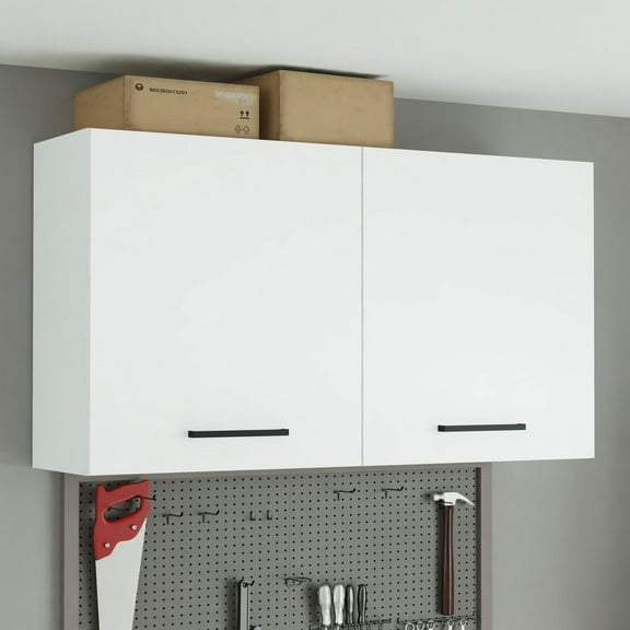 Madesa Garage and Utility Room Wall Storage Cabinet with 2 Doors and Utility Shelves 47 Inch Wooden Organization Unit - White
