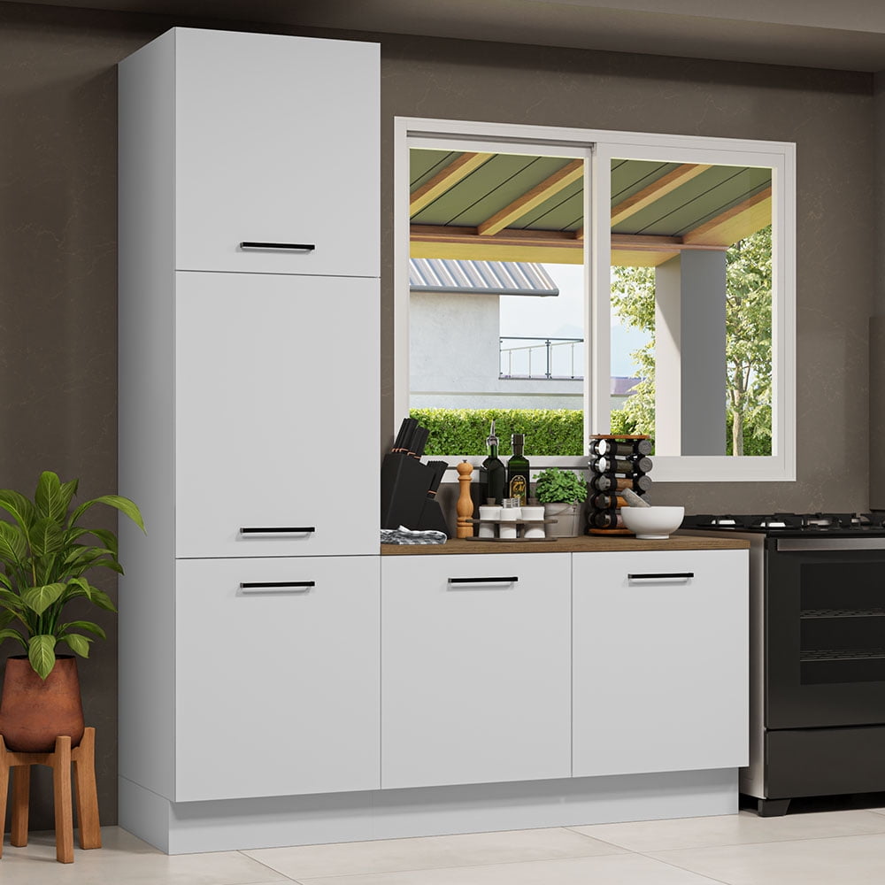 Madesa Hazel Kitchen Set 70"L Pantry Storage and Base Cabinet Engineered Wood Multiple Compartments Organization Unit - White